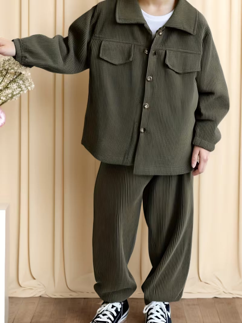 InfantLane “Heritage Charm” Corduroy Set – Warm Brown