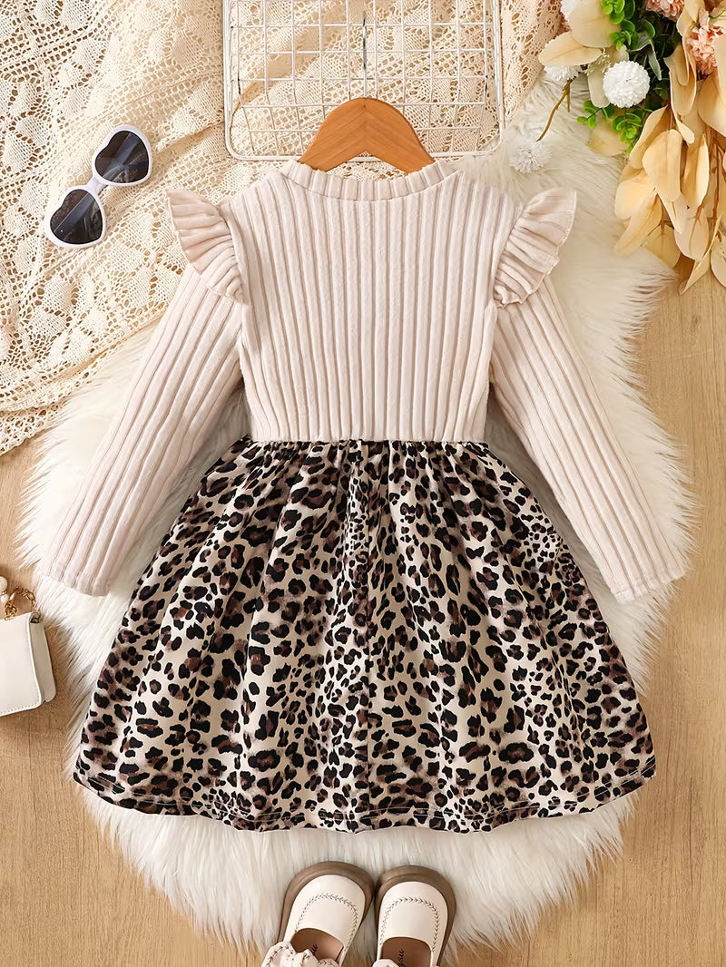 InfantLane “Autumn Chic” Dress – Beige & Leopard Print