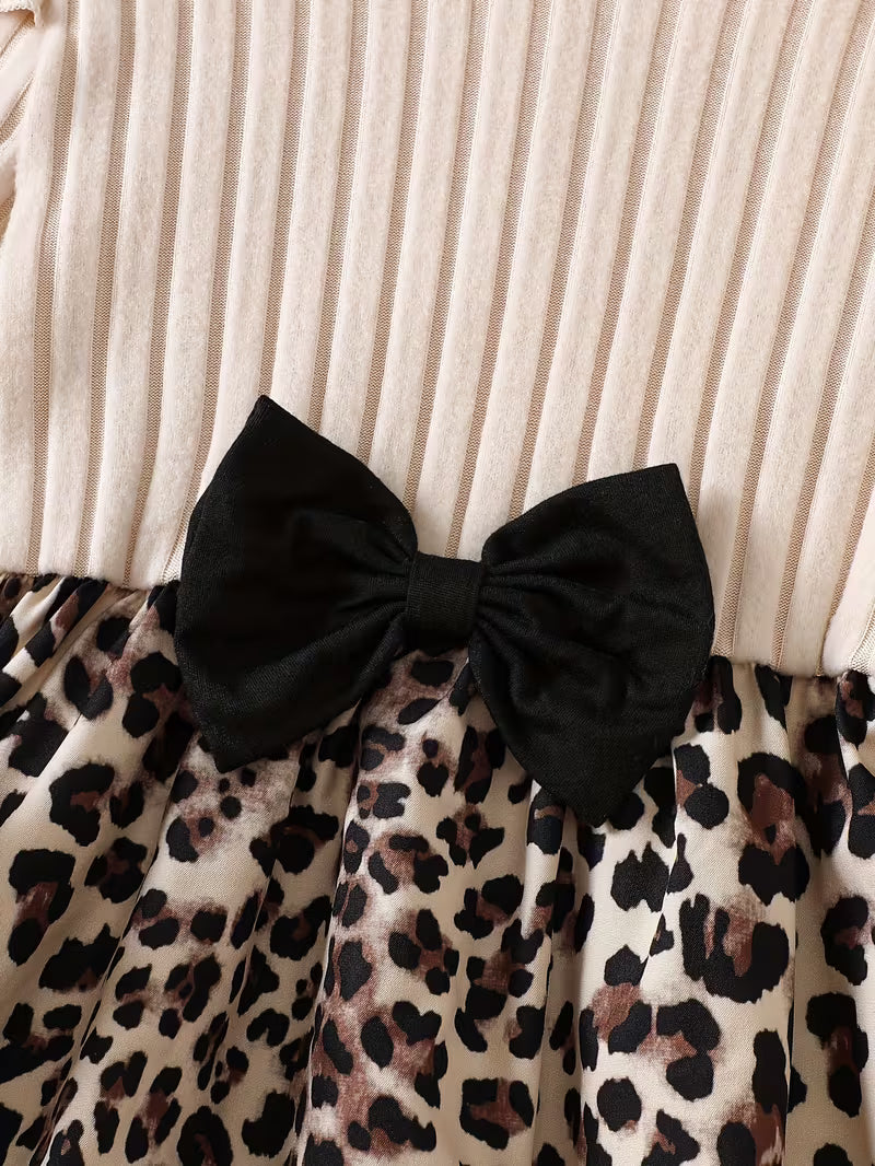 InfantLane “Autumn Chic” Dress – Beige & Leopard Print