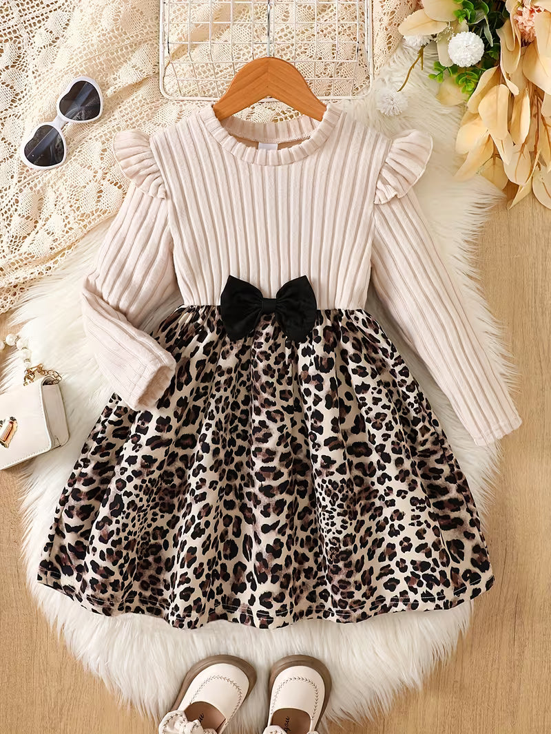 InfantLane “Autumn Chic” Dress – Beige & Leopard Print